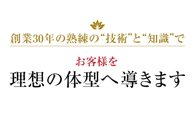 創業30年の熟練の“技術”と“知識”でお客様を理想の体型へ導きます。